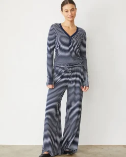 MONROW Stripe Henley NAVYSTRIPE Cheap